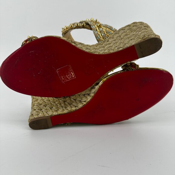 Louboutin Normandie Gold Multicolored Wedges - Size 39 - Picture 8 of 8
